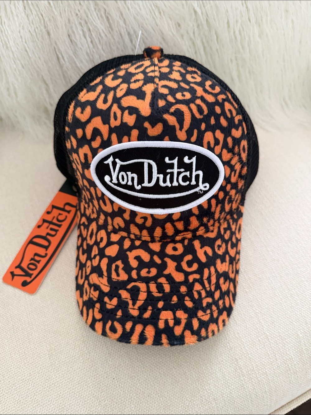 Von Dutch Orange and Black Leopard Print Felt Nap UNISEX Cap